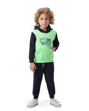 Conjunto Primeiros Passos Moletom Capuz Bolso Canguru e Calça Menino Mundo Mania